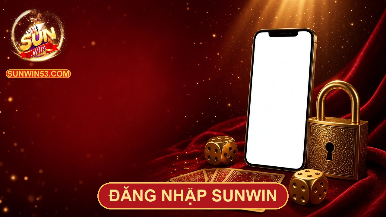Banner Sunwin đăng nhập với điện thoại và ổ khóa vàng