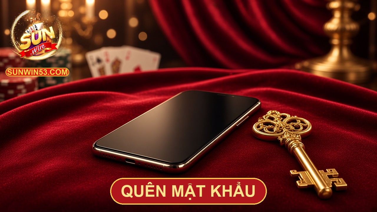 Banner quên mật khẩu Sunwin với điện thoại và chìa khóa vàng