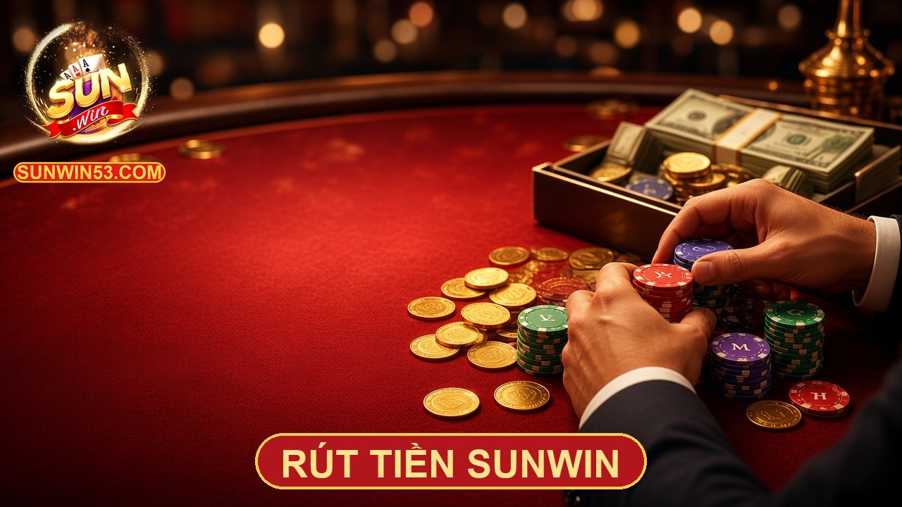 Banner rút tiền Sunwin với khay chip đang được đếm